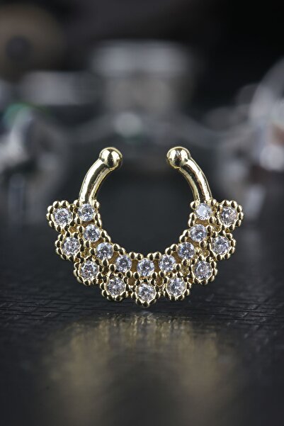 depozoom 316l Cerrahi Çelik Zirkon Taşlı Fake Septum Gold