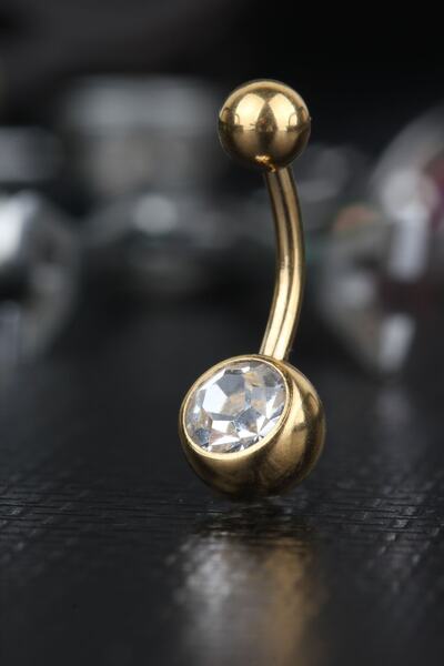 depozoom 316l Cerrahi Çelik Zirkon Taşlı Göbek Piercing Gold