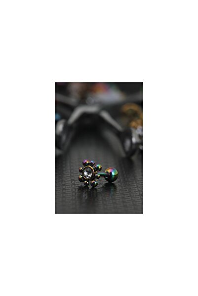 depozoom Cerrahi Çelik Zirkon Taşlı Tragus Kıkırdak 8mm Piercing Rainbow