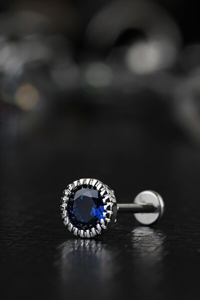 depozoom Cerrahi Çelik Kıkırdak Tragus Helix Zirkon Taş Labret Lacivert Krist...