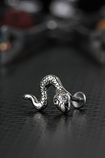 depozoom Cerrahi Çelik Kıkırdak Tragus Helix Zirkon Taşlı Labret Yılan Piercing