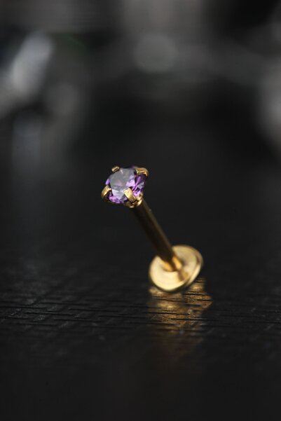 depozoom Cerrahi Çelik Kıkırdak Tragus Helix Zirkon Taş Labret Piercing Gold