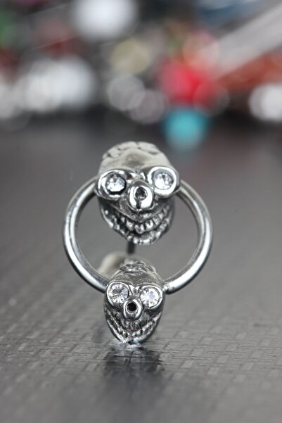 depozoom 316l Cerrahi Çelik Zirkon Taşlı Antik Kurukafa Erkek Küpe