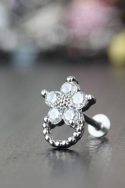 depozoom 316l Cerrahi Çelik Kıkırdak Tragus Helix Zirkon Taş Labret Çiçek Pie...