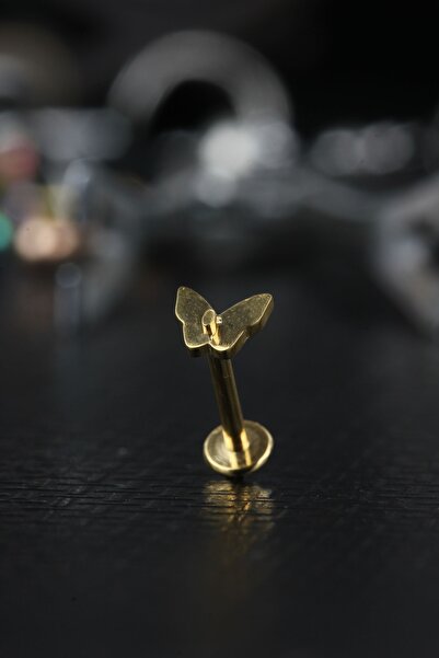 depozoom Cerrahi Çelik Kıkırdak Tragus Helix Labret Kelebek Piercing Gold