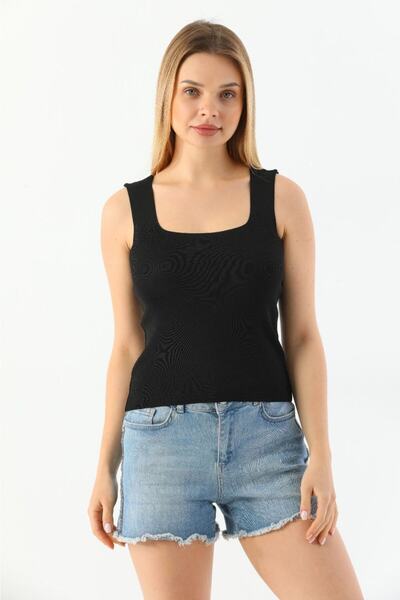 REELMODA Women's Black Thick Strap Square Collar Stylish Knitwear Undershirt