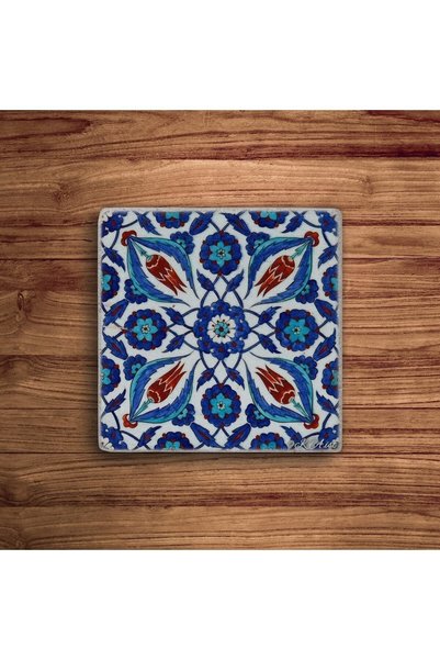 Baumatelier Tile Pattern, Tile Art Tulip Natural Stone Travertine Coasters Set of 4