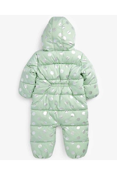 Next Baby Green Metallic Polka Dot Patterned Waterproof Fleece Lined Snow Jumpsuit
