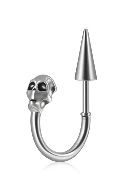 Jaida Moda Unisex Gri Kuru Kafa Figürlü Spayk Tasarım Çelik Küpe