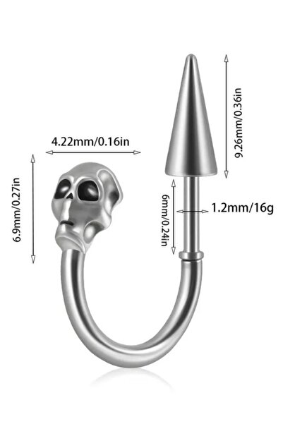 Jaida Moda Unisex Gri Kuru Kafa Figürlü Spayk Tasarım Çelik Küpe