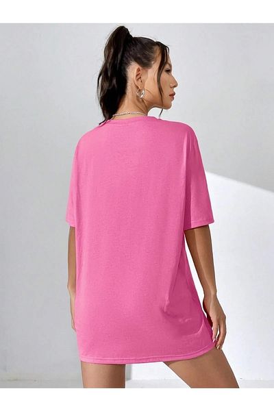 Machetta Pink Never Look Back Τυπωμένο μπλουζάκι με λαιμόκοψη μεγάλου μεγέθους