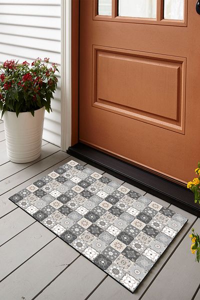 Vagonik Mosaic Patterned Digital Printed 50x70cm Decorative Multi-Purpose Indoor and Outdoor Door Mat