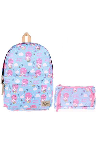 KAUKKO Set rucsac și pix pentru școală de călătorie, albastru, roz - Fată
