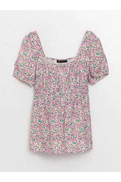 LC Waikiki LCWAIKIKI Umstandsbluse mit quadratischem Ausschnitt und Blumenmuster und kurzen Ärmeln