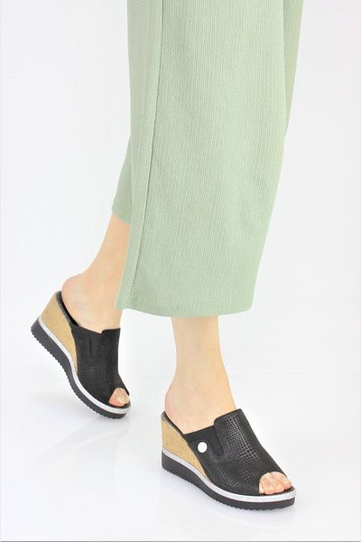 Mammamia Women's Genuine Leather Wedge Heel Slippers