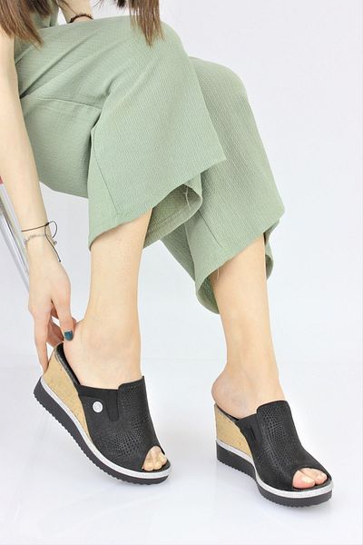 Mammamia Women's Genuine Leather Wedge Heel Slippers