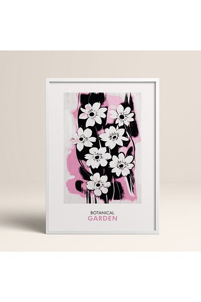 HOMEPACK Tablou cu rame din lemn alb Poster cu rame Decor artistic modern de perete (FLOWER252-WHITE-50X70)