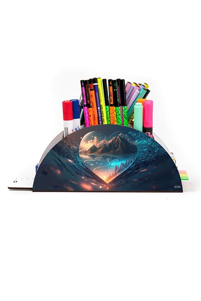 kutuTR Wooden VIP Aİ Model Series Desktop Pen Holder Organizer with Rainbow Ruler Assembled Box