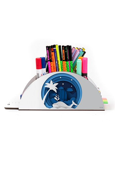kutuTR Wooden VIP Vivies Series Desktop Pen Holder Organizer with Rainbow Ruler Assembled Box