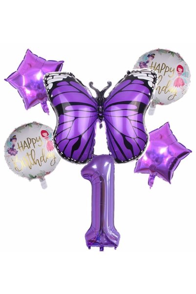 Parti Station Purple Butterfly Purple Color 1 Year Old Number Balloon Set Bir...