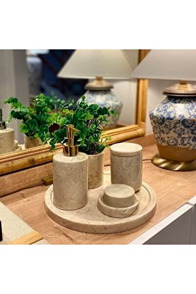 MIARIK DESIGN & DEKORASYON Dekoratif Mermer 5 li Banyo Seti Takımı