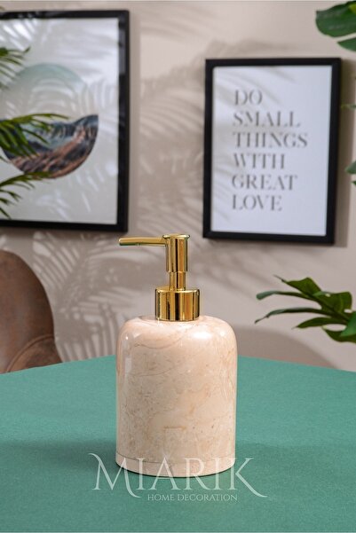 MIARIK DESIGN & DEKORASYON Bej Rengı Altın Detaylı Mermer Sıvı Sabunluk
