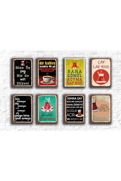 hediyeniburadabul Eight (8) Piece Tea Set Wooden Poster