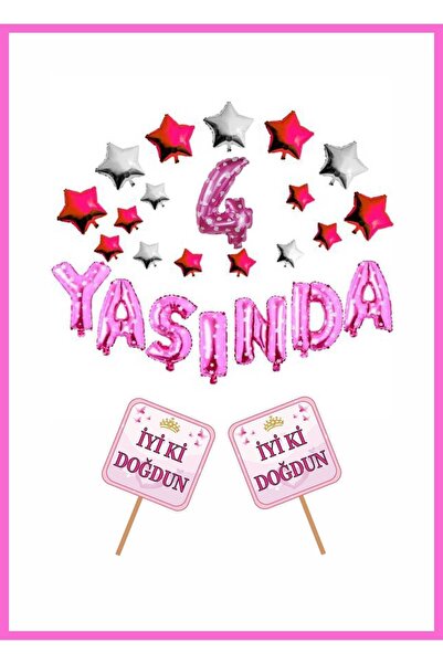 Doğumgünü Marketim Yaşında PEMBE Konsept Doğum günü Parti Kutlama Seti; Yıldı...