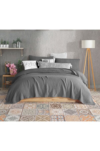 destinyhometex Koyu Gri 4 Katlı Muslin %100 Pamuk Xl Tek Kişilik Saçaksız Yat...