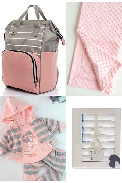 sahra bebek 4-Piece Birth Set (Hospital Exit, Baby Care Backpack, Chickpea Blanket and 100% Cotton Wipes Set)