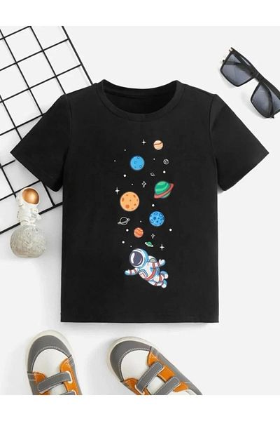 Keywest Tricou pentru copii oversize cu decolteu triplu cu imprimeu astronaut care zboară printre planete