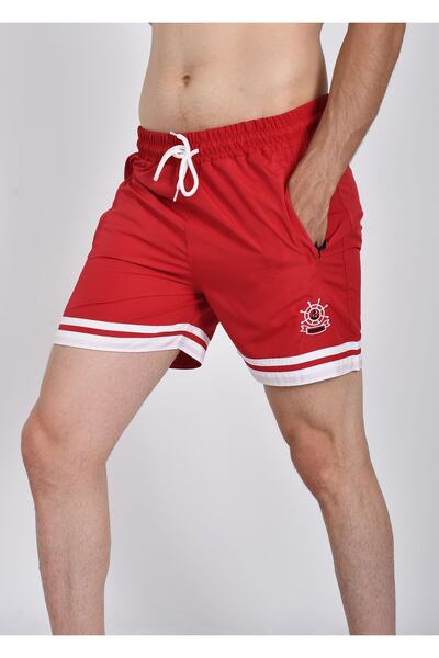 Samera شورت سباحة رجالي باللون الأحمر الأطلسي مع خطوط بيضاء ABM2463-1
