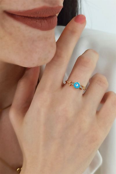 Çlk Accessories Adjustable Edge Stone Evil Eye Bead Ring TrRing1272