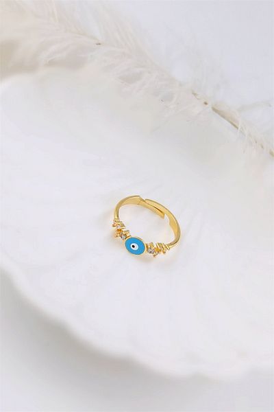 Çlk Accessories Adjustable Edge Stone Evil Eye Bead Ring TrRing1272