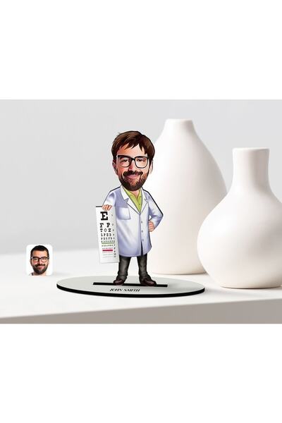 Bk Gift Kişiye Özel Bay Göz Doktoru Karikatür Ahşap Biblo - 1