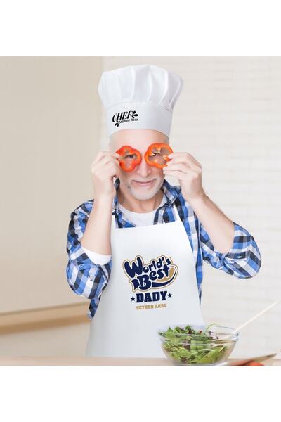 Bk Gift Kişiye Özel Dünyanın En İyi Babası Erkek Mutfak Önlüğü ve Aşçı Şapkas...