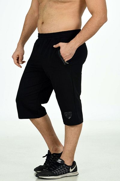 Marco Ferry Black Men's Elastic Waist Pocket Cotton Two Thread Large Size Capri EDY201169B-S