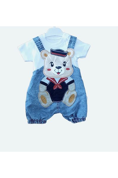 Temiz Baby BABY BOY CRUSHED SALOPET SET-100% Cotton, Crew Neck, Half Sleeve Body & Salopette