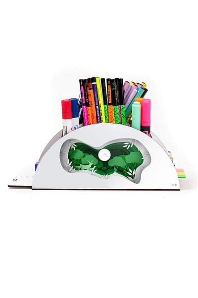 kutuTR Wooden VIP Forest and Leaves Series Desktop Pen Holder Organizer with Rainbow Ruler Assembled Box
