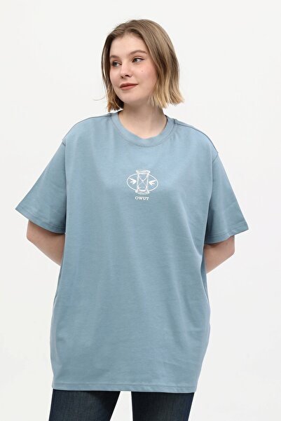 Owut Collection Πλεκτό μπλουζάκι Unisex Τυρκουάζ 100% βαμβακερό με στάμπα με όρθιο γιακά