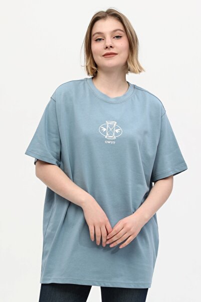 Owut Collection Πλεκτό μπλουζάκι Unisex Τυρκουάζ 100% βαμβακερό με στάμπα με όρθιο γιακά