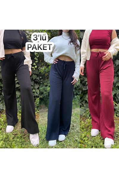 Betimoda Pachet de 3 Trening pentru damă, cu dungi din velur, bumbac pieptănat, pijama, negru, bleumarin, roșu claret