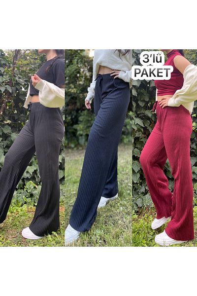 Betimoda Pachet de 3 Trening pentru damă, cu dungi din velur, bumbac pieptănat, pijama, negru, bleumarin, roșu claret
