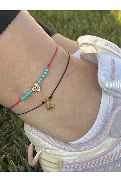 BY DİLEK ÇETİN ACCESSORY Black red letter Z rope anklet