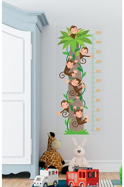 Sim Tasarım Mischievous Monkeys Height Measurer Kids Room Wall Sticker
