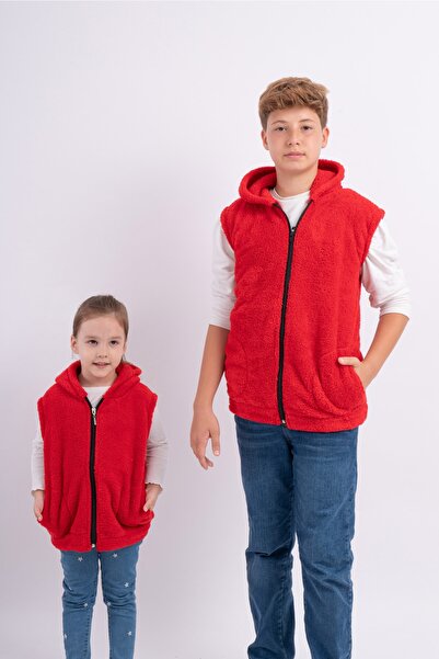 Sweets Collection Vestă de pluș Welsoft cu glugă și buzunare pentru copii