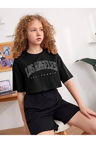 Machetta Girl's California Printed Crop Shorts Top and Bottom Children's Set