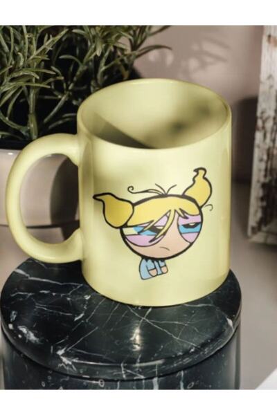 Bikutumutluluk POWERPUFF GİRLS UYKUSUZ BUBBLES SARI HEDİYE KUPA BARDAK
