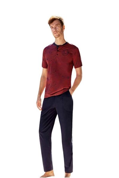 Berrak Pleated Crew Neck Jacquard Short Sleeve Men's Pajamas Set