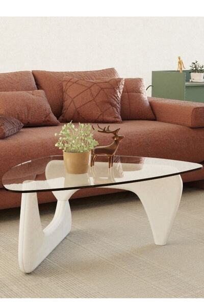 Evka Venux Orta Sehpa Beyaz, Camlı Sehpa, Ahşap Sehpa, Noguchi Orta Sehpa